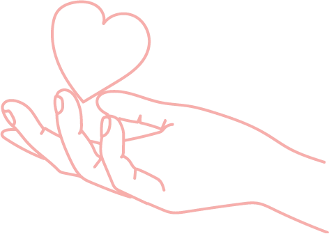 Dessin d'une main qui porte un coeur illustrant la transmission des outils de sophrologie dynamique