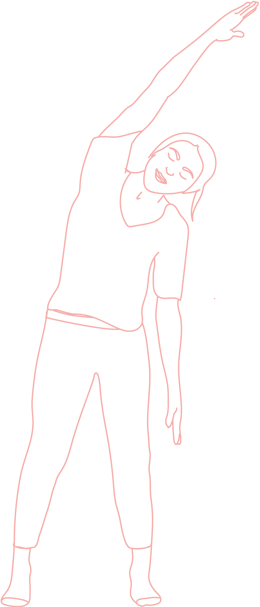 Dessin d'une femme debout, qui s'étire, illlustrant un exercice corporel de Sophrologie dynamique.