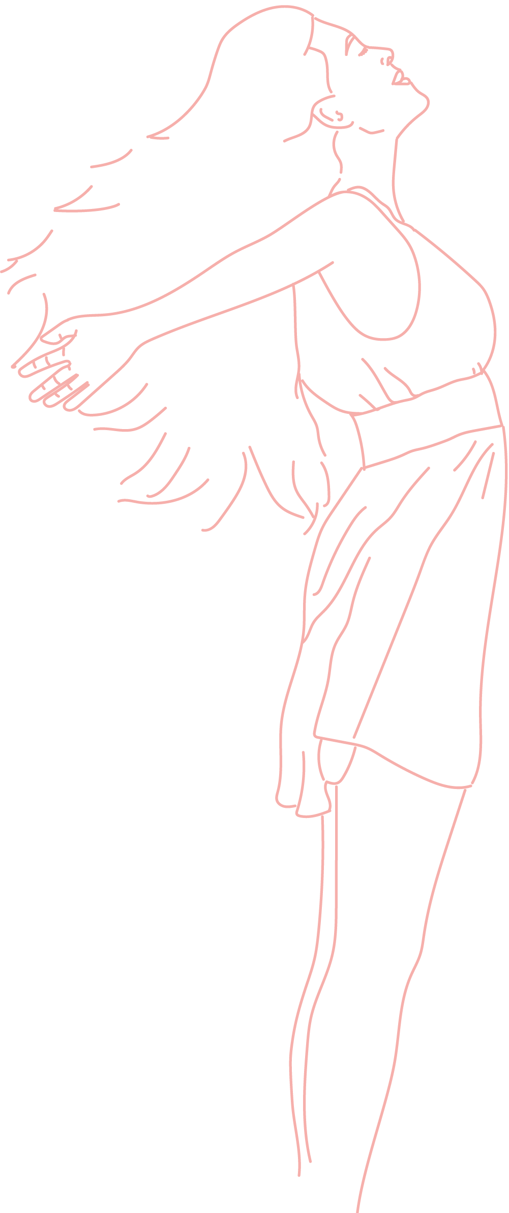 Dessin d'une femme de profil avec les bras ouvert latéralement qui illustre un changement de vie avec sérénité et confiance grâce à la sophrologie dynamique