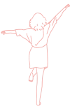 Dessin d'une femme guillerette de dos illustrant notre capacité à relever un défi avec confiance et sérénité grâce à la sophrologie dynamique